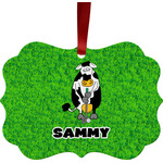 Cow Golfer Metal Frame Ornament - Double Sided w/ Name or Text
