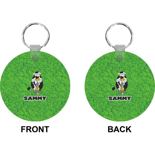 Cow Golfer Circle Keychain (Front + Back)