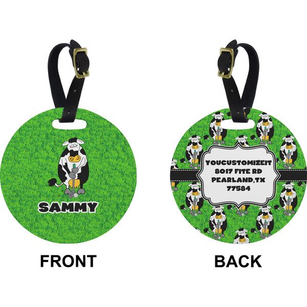 Cow Golfer Circle Luggage Tag (Front + Back)