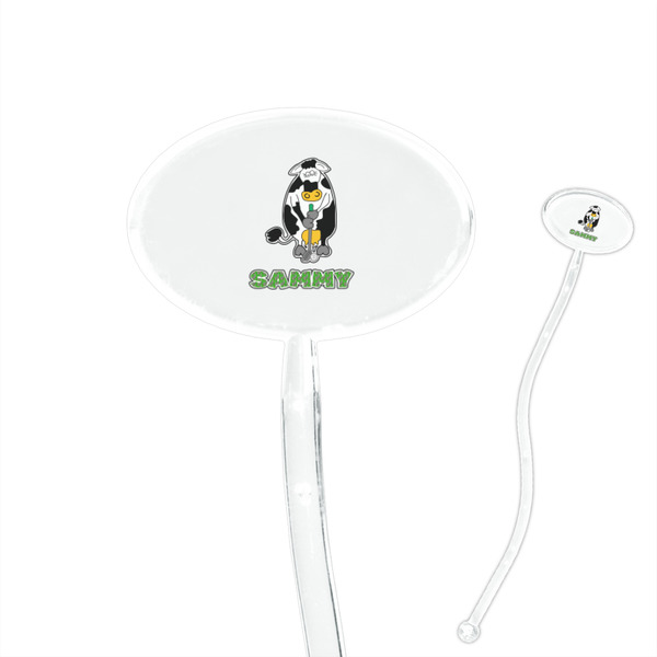 Custom Cow Golfer 7" Oval Plastic Stir Sticks - Clear (Personalized)
