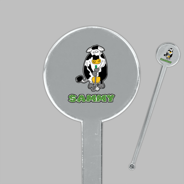 Cow Golfer Clear Plastic 7" Stir Stick - Round - Closeup