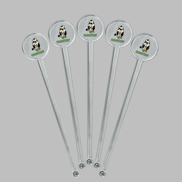 Cow Golfer Clear Plastic 7" Stir Stick - Round - Fan View