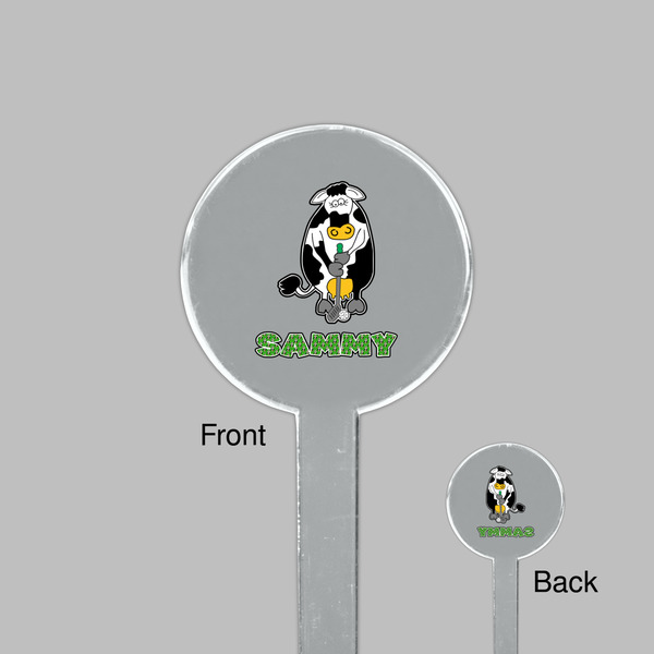 Cow Golfer Clear Plastic 7" Stir Stick - Round - Front & Back