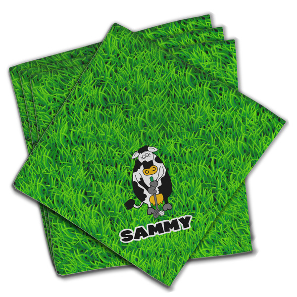Custom Cow Golfer Cloth Napkins (Set of 4) (Personalized)