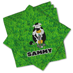 Cow Golfer Cloth Cocktail Napkins - Set of 4 w/ Name or Text
