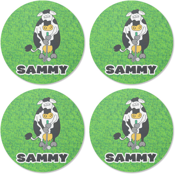 Cow Golfer Coaster Round Rubber Back - Apvl
