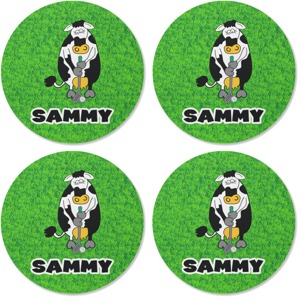Cow Golfer Coaster Round Rubber Back - Apvl