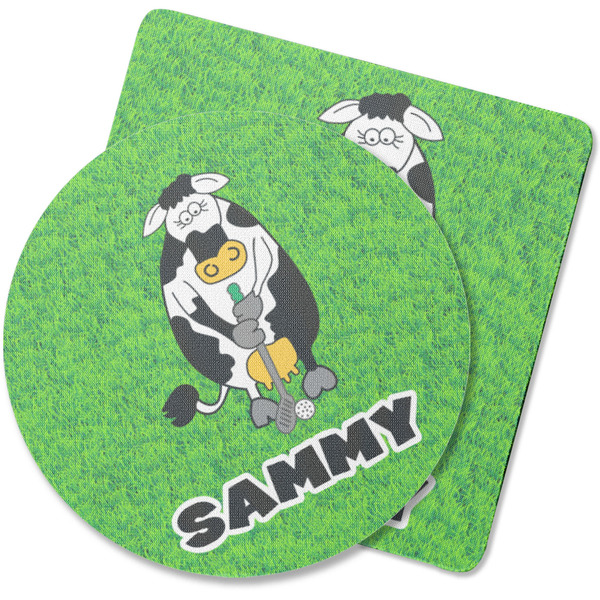 Custom Cow Golfer Rubber Backed Coaster (Personalized)