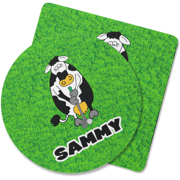 Custom Cow Golfer Rubber Backed Coaster (Personalized)