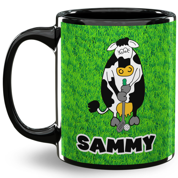 Custom Cow Golfer 11 Oz Coffee Mug - Black (Personalized)