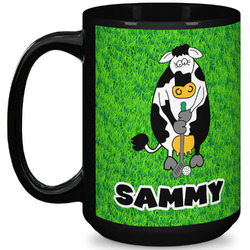 Cow Golfer 15 Oz Coffee Mug - Black (Personalized)