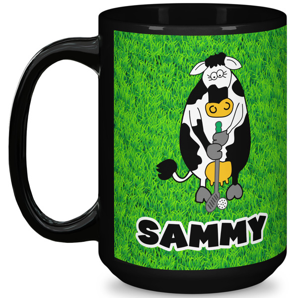 Custom Cow Golfer 15 Oz Coffee Mug - Black (Personalized)