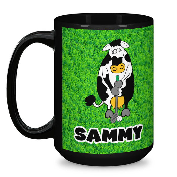 Cow Golfer Coffee Mug - 15 oz - Black