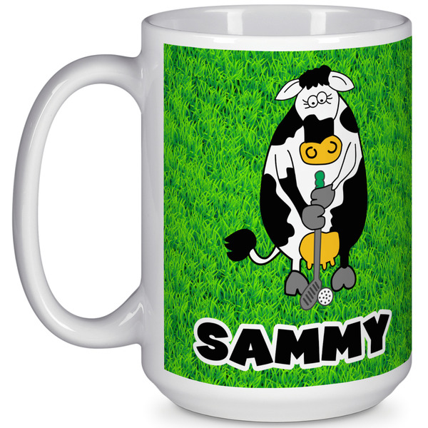 Custom Cow Golfer 15 Oz Coffee Mug - White (Personalized)