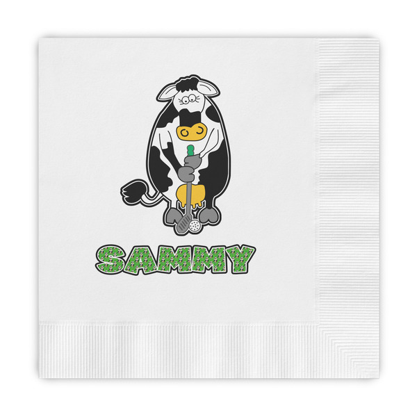 Custom Cow Golfer Embossed Decorative Napkins (Personalized)