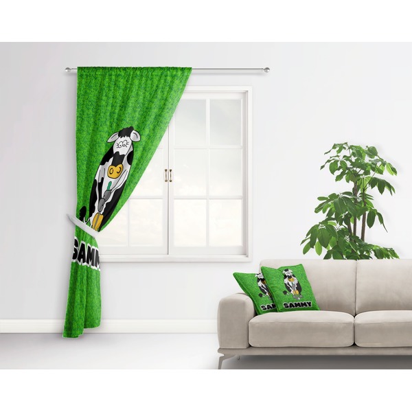 Cow Golfer Curtain With Window and Rod - in Room Matching Pillow