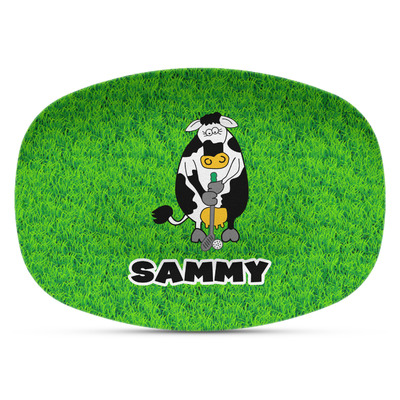 Cow Golfer Plastic Platter - Microwave & Oven Safe Composite Polymer (Personalized)