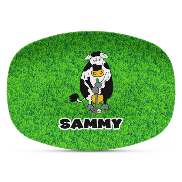 Custom Cow Golfer Plastic Platter - Microwave & Oven Safe Composite Polymer (Personalized)