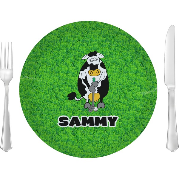 Custom Cow Golfer Glass Lunch / Dinner Plate 10" (Personalized)