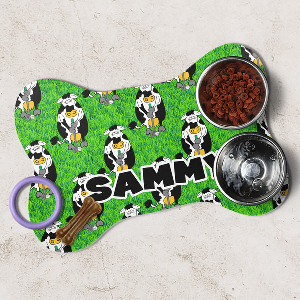 Cow Golfer Dog Bone Shaped Mat Lifestyle