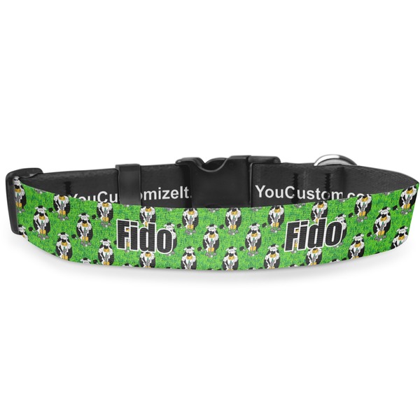 Custom Cow Golfer Deluxe Dog Collar - Medium (11.5" to 17.5") (Personalized)