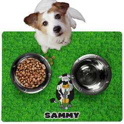 Cow Golfer Dog Food Mat - Medium w/ Name or Text