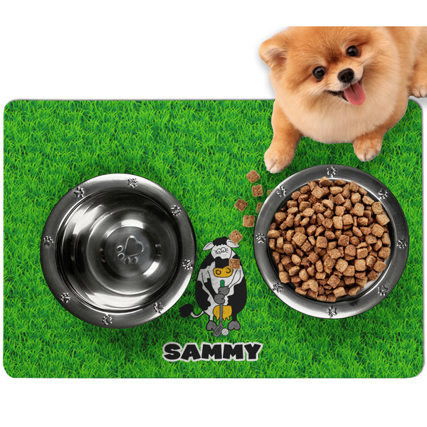 Custom Cow Golfer Dog Food Mat - Small w/ Name or Text