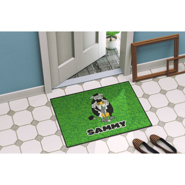 Cow Golfer Door Mat Lifestyle