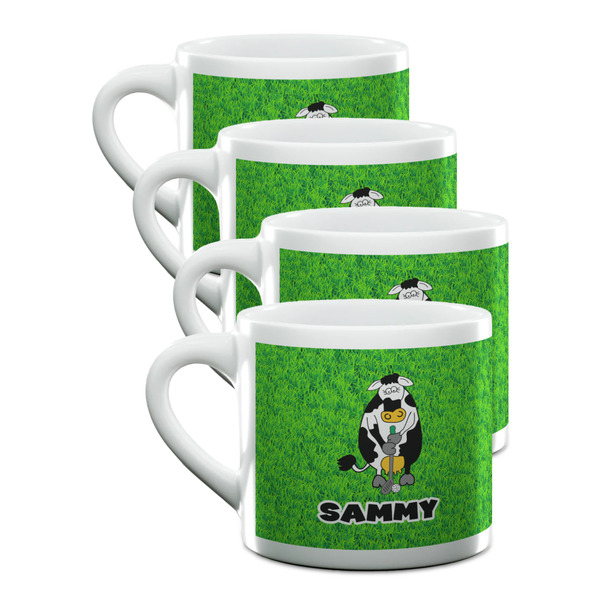 Custom Cow Golfer Double Shot Espresso Cups - Set of 4 (Personalized)