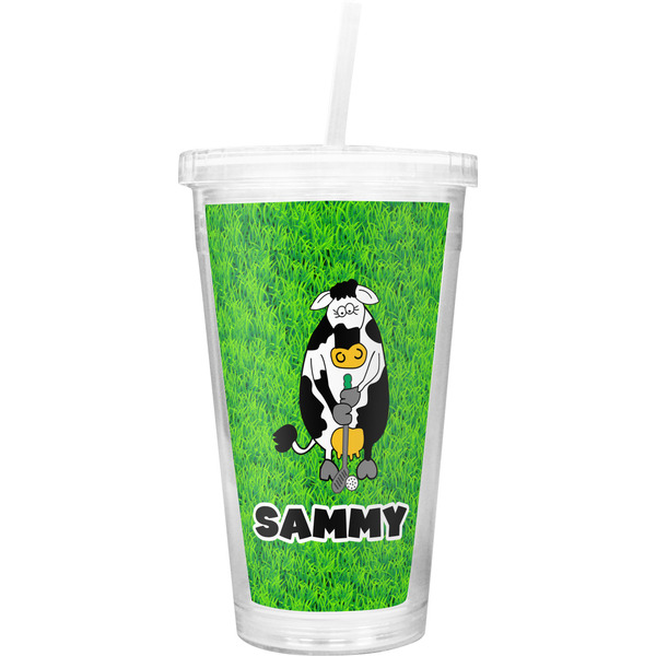 Custom Cow Golfer Double Wall Tumbler with Straw (Personalized)