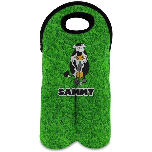 Custom Cow Golfer Wine Tote Bag (2 Bottles) (Personalized)