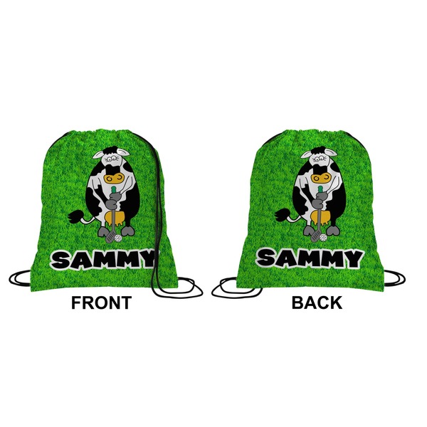 Cow Golfer Drawstring Backpack Front & Back Small