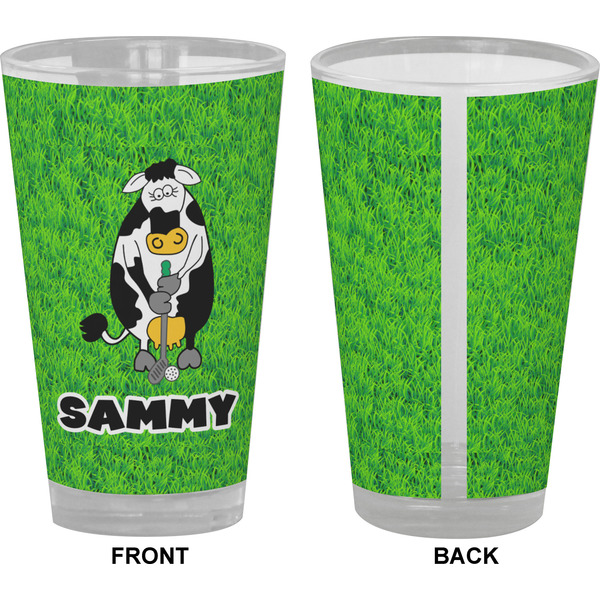Cow Golfer Pint Glass - Full Color - Front & Back Views