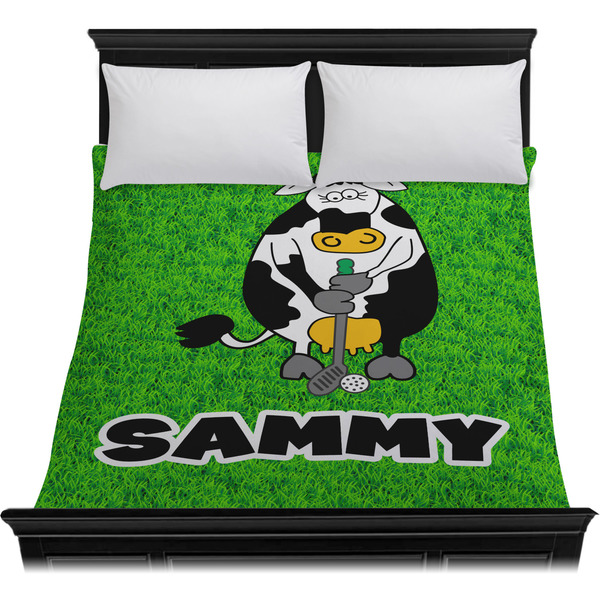 Cow Golfer Duvet Cover - Queen - On Bed - No Prop