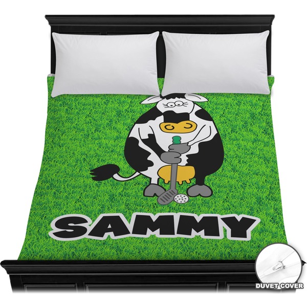 Custom Cow Golfer Duvet Cover - Full / Queen (Personalized)