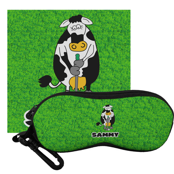 Custom Cow Golfer Eyeglass Case & Cloth (Personalized)