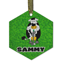 Cow Golfer Flat Glass Ornament - Hexagon w/ Name or Text