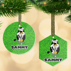 Cow Golfer Flat Glass Ornament w/ Name or Text