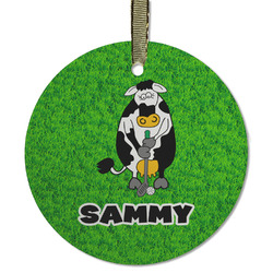 Cow Golfer Flat Glass Ornament - Round w/ Name or Text