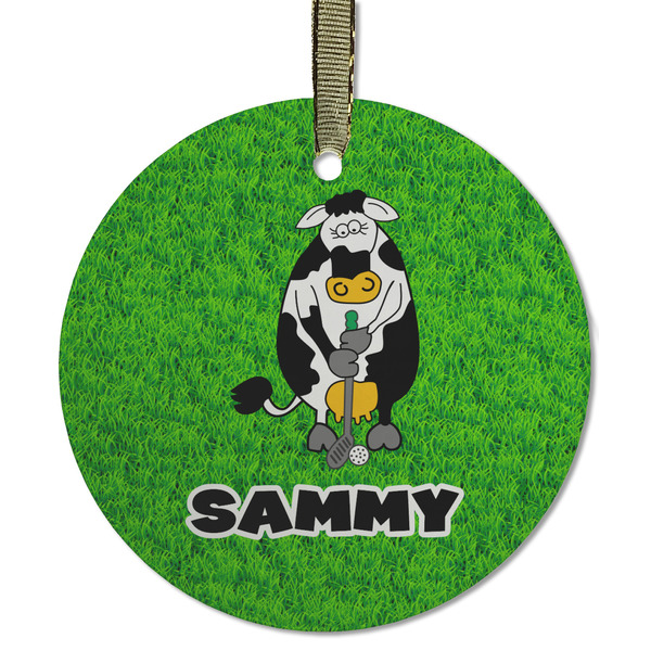 Cow Golfer Frosted Glass Ornament - Round