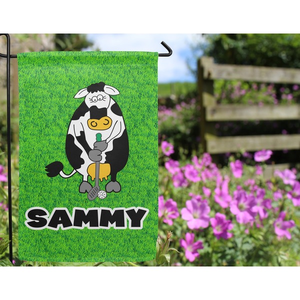 Cow Golfer Garden Flag - Outside In Flowers