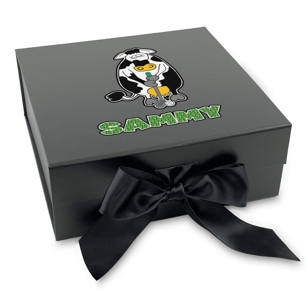 Custom Cow Golfer Gift Box with Magnetic Lid - Black (Personalized)