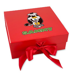 Cow Golfer Gift Box with Magnetic Lid - Red (Personalized)