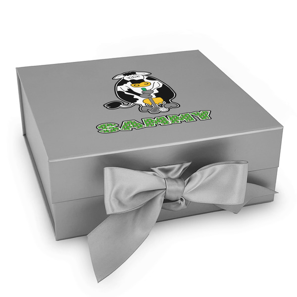 Custom Cow Golfer Gift Box with Magnetic Lid - Silver (Personalized)