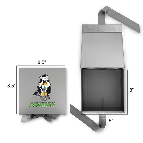 Cow Golfer Gift Boxes with Magnetic Lid - Silver - Open & Closed