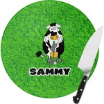 Cow Golfer Round Glass Cutting Board (Personalized)