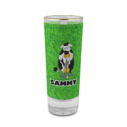 Cow Golfer 2 oz Shot Glass -  Glass with Gold Rim - Set of 4 (Personalized)