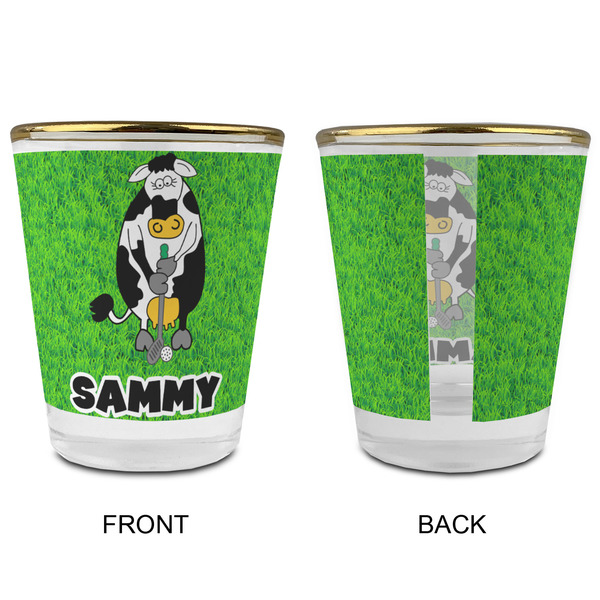 Cow Golfer Glass Shot Glass - with gold rim - APPROVAL