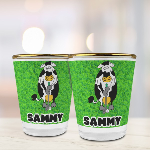 Cow Golfer Glass Shot Glass - with gold rim - LIFESTYLE