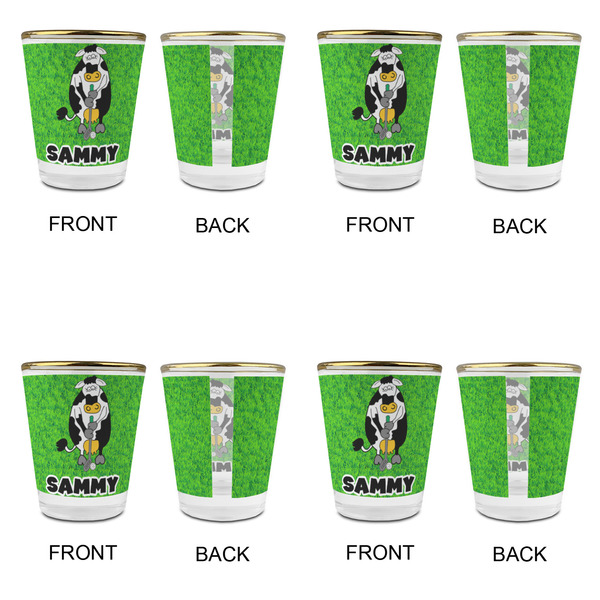 Cow Golfer Glass Shot Glass - with gold rim - Set of 4 - APPROVAL
